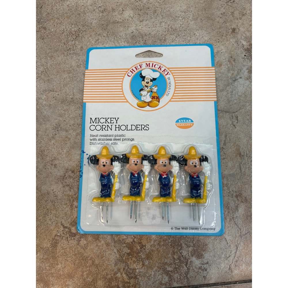 Vintage Chef Mickey Corn Holders Hoan Ltd Disney Mickey Mouse Set of 4 NOS 1980s